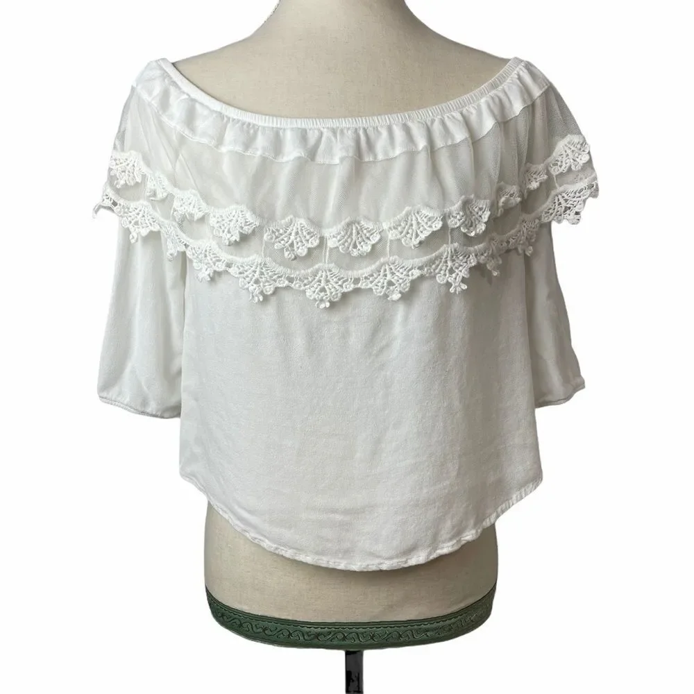 Ambiance Solid White Strapless Lace Crop Blouse M
